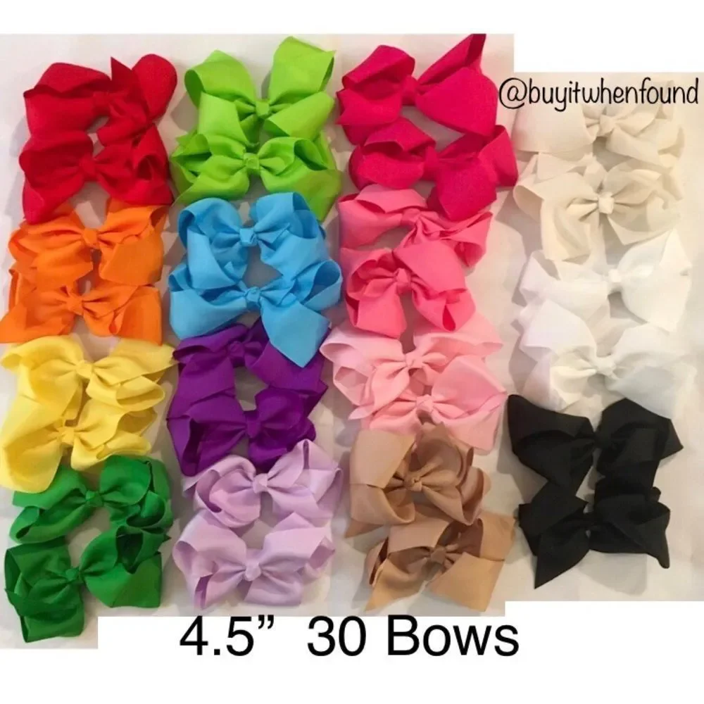 30 Rainbow Color Hair Bows - 4.5 inch Bows with Alligator Clips